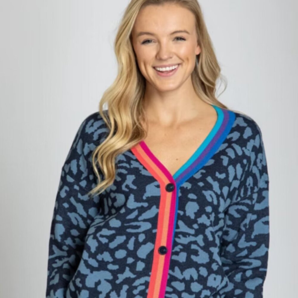 APNY Indigo Leopard Print Sweater, Size Medium